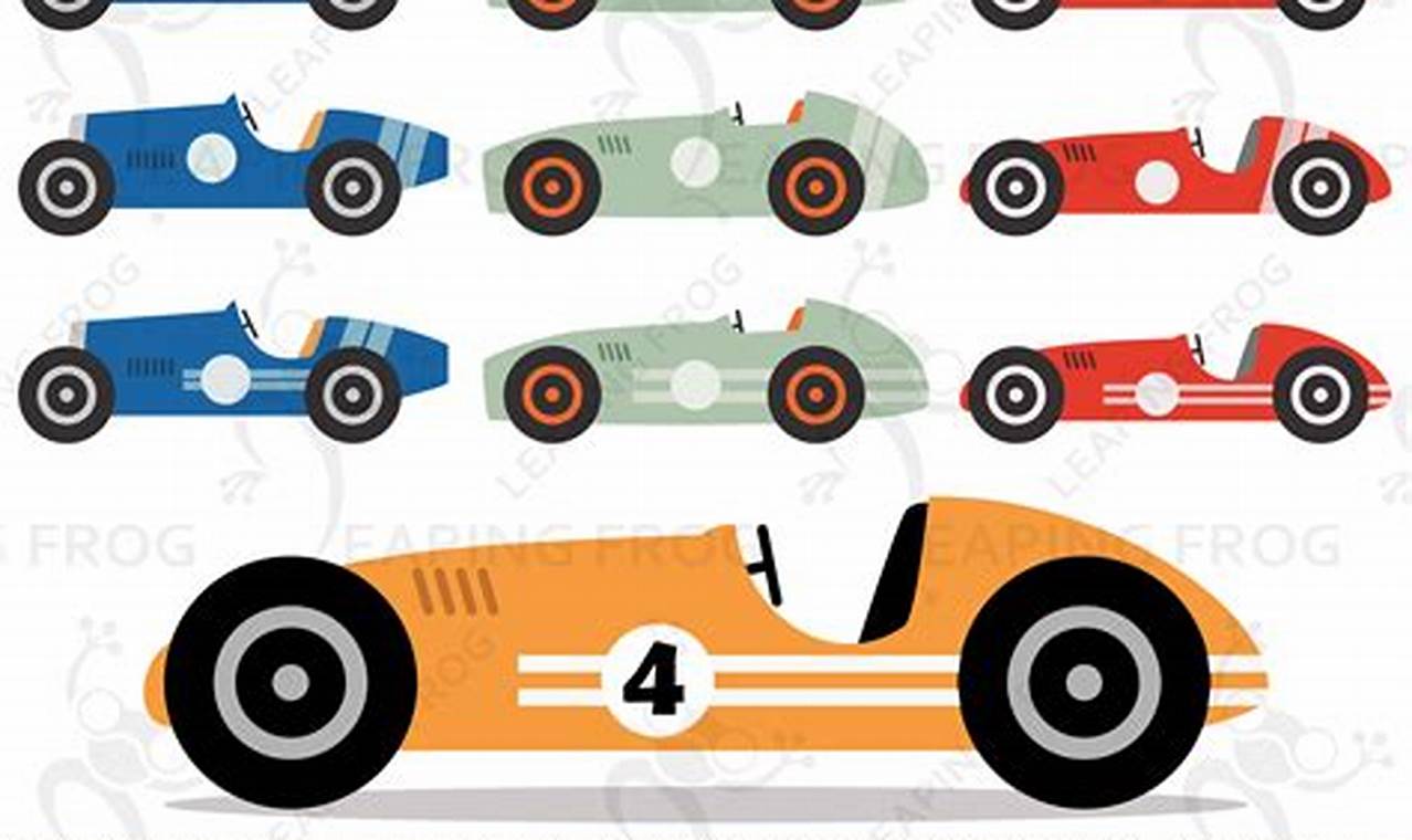 Retro Rides: Printable Vintage Race Car Clipart Designs