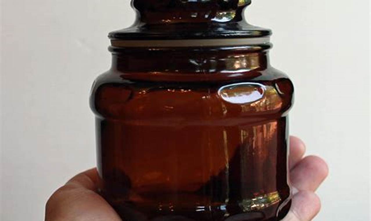 Antique Find: Vintage Amber Glass Jar with Lid - Collectibles! | Vintage Treasures: Discover Rare Antiques, Collectibles & Retro Finds